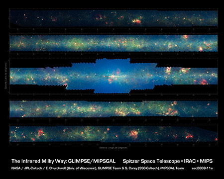 Mosaik 80000 citra Bimasakti yang membentuk citra utuh Galaksi Bimasakti. Kredit gambar: NASA Spitzer