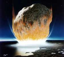 Ilustrasi tabrakan asteroid dengan Bumi. Kredit : NASA/Don Davis