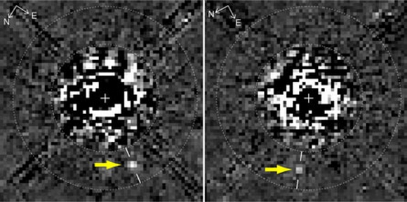 Planet ketiga di HR 8799 yang tersembunyi dalam citra Hubble. Krdit : NASA/ HST