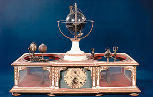 Planetarium kuno oleh David Hahn (Orrery, jam astronomis, bola langit), dibuat untuk Herzog Ernst II dari Gotha, tahun 1780. Gambar: Schlossmuseum Gotha
