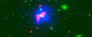 Gugus Galaksi NGC507 dalam 3 panjang gelombang. kredit : R. Mittal, Bonn University, CXO, VLA