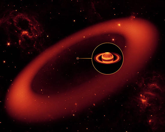 Cincin Saturnus yang baru dan yang terbesar. kredit : NASA / JPL-Caltech